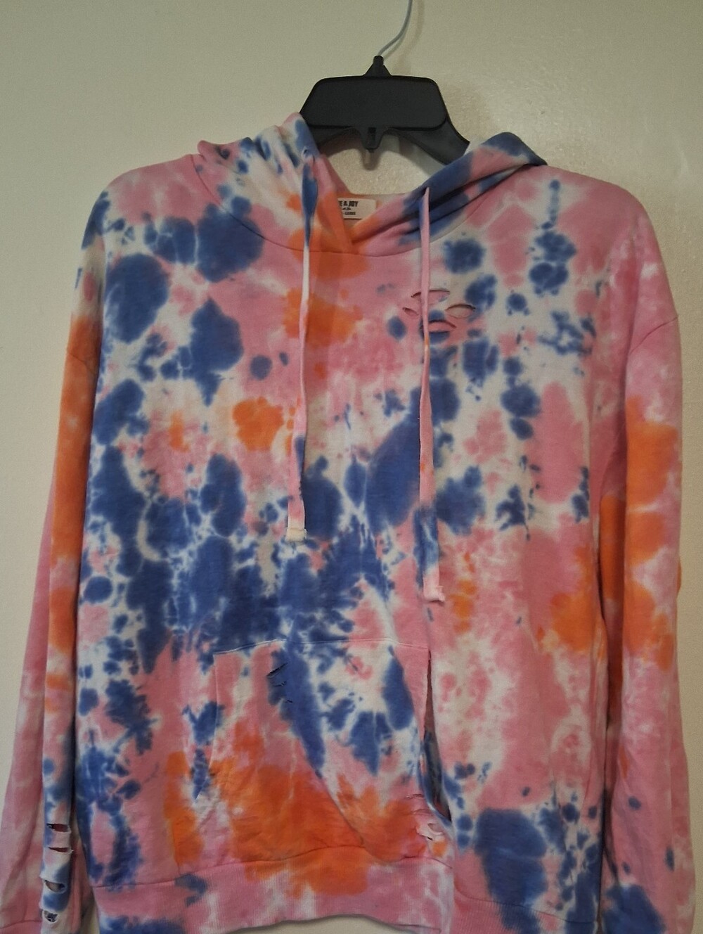 Tie-Dye Hooded Crewneck Sweatshirt - Pink, Blue & Orange